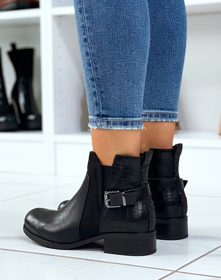 Bottines noires basses à triple matières 