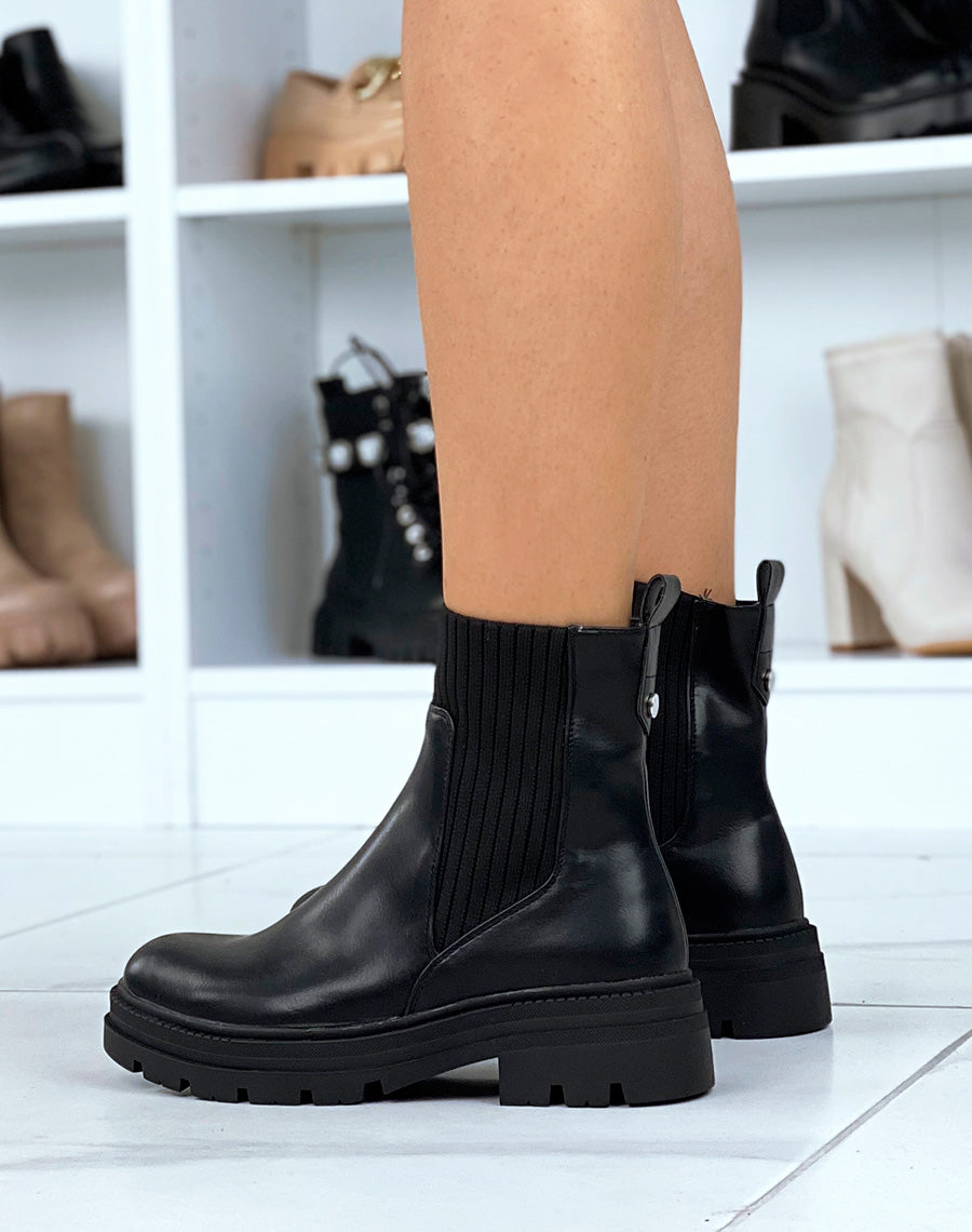 Bottines noires bi-matière effet chaussette talonnées