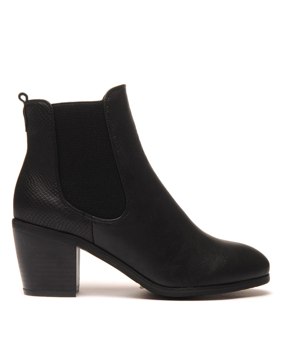 Bottines noires bi-matière python à talons 