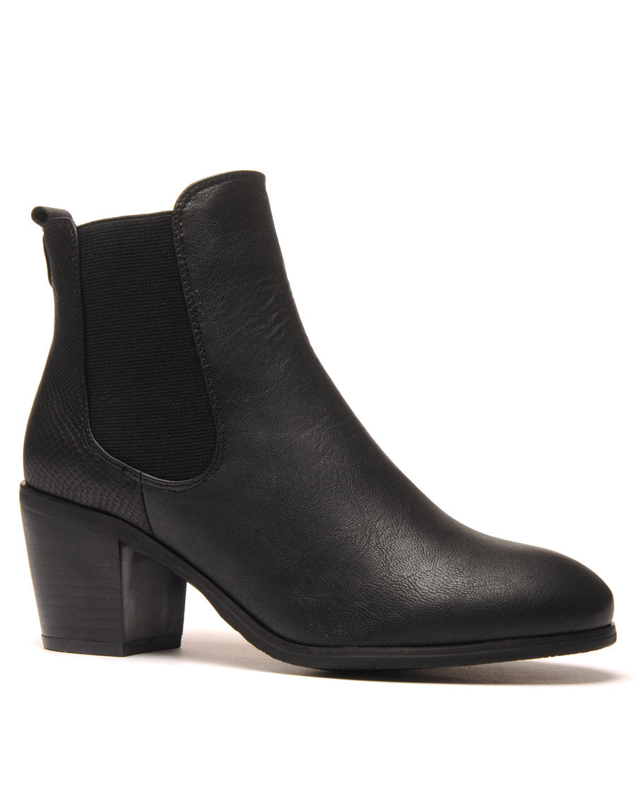 Bottines noires bi-matière python à talons 