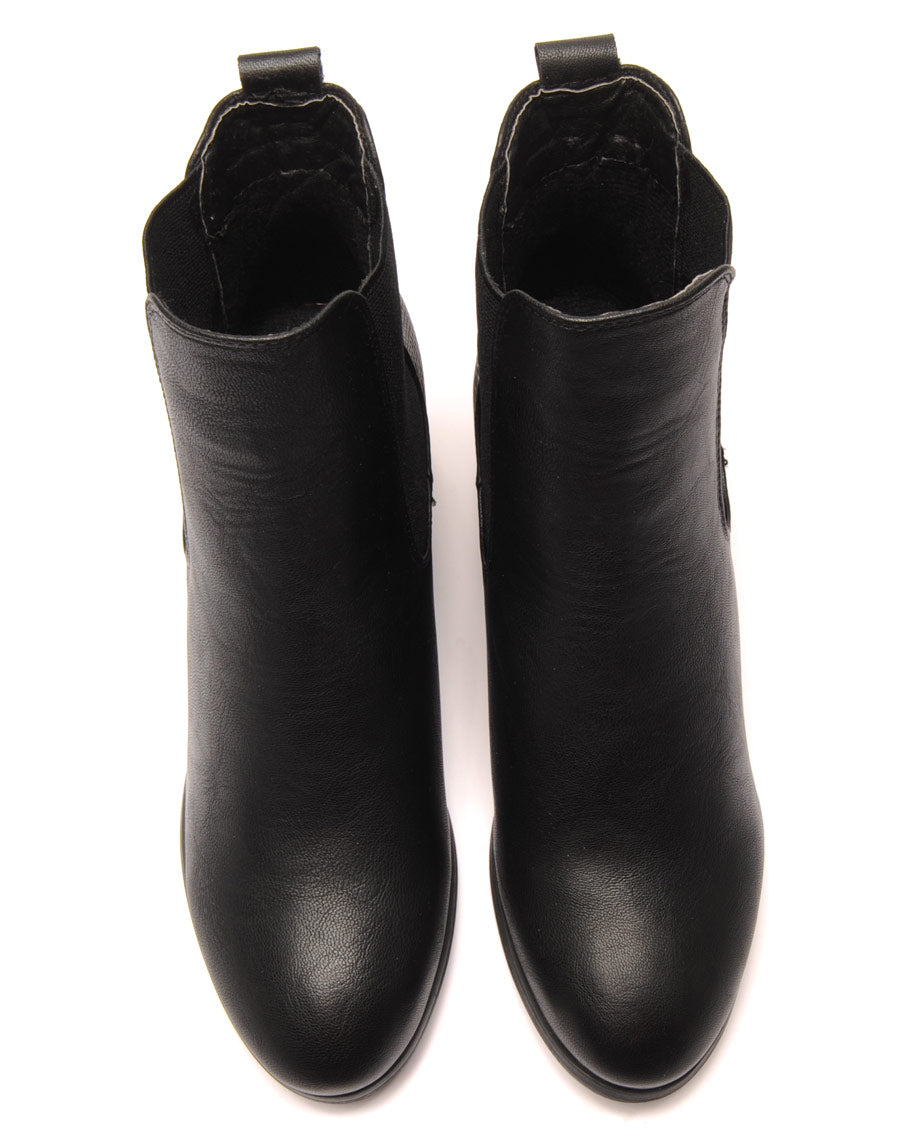 Bottines noires bi-matière python à talons 