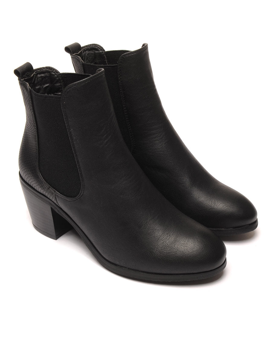 Bottines noires bi-matière python à talons 