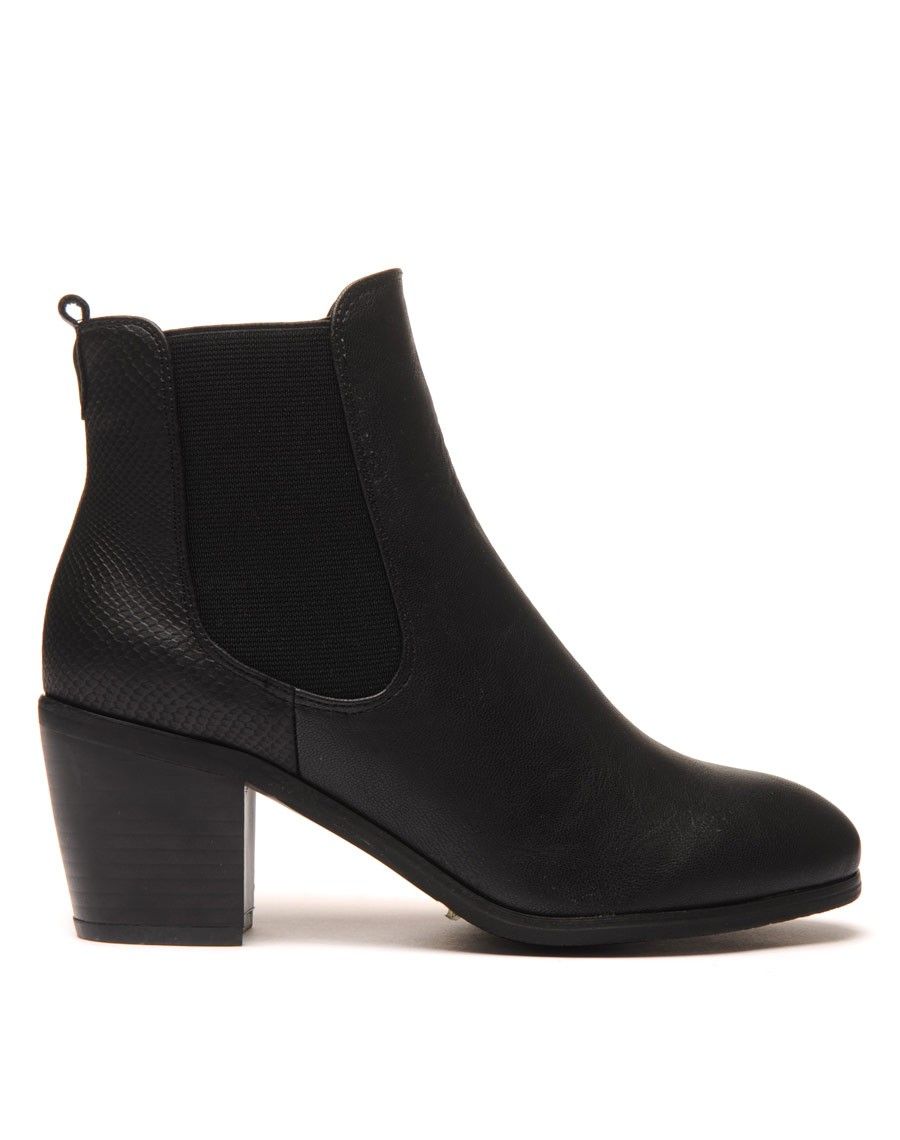 Bottines noires bi-matière python à talons 