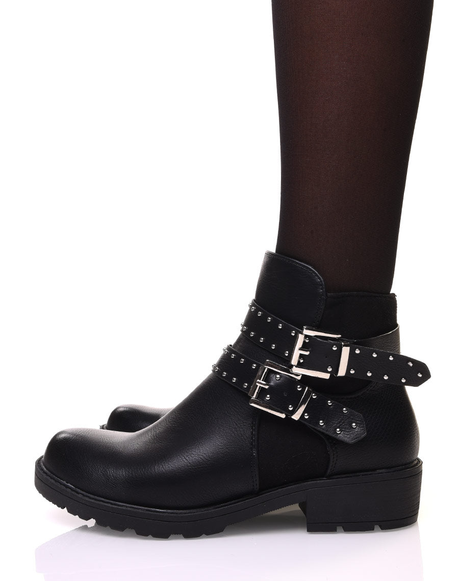 Bottines noires bi-matière à sangle clouté