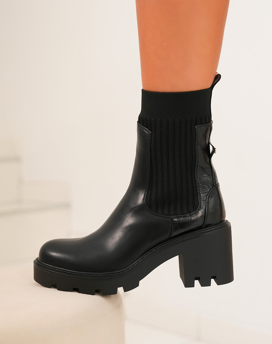 Bottines noires bi-matière style chelsea à talon