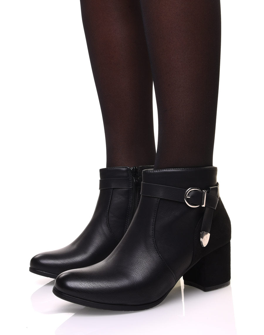 Bottines noires bi-matière à talon