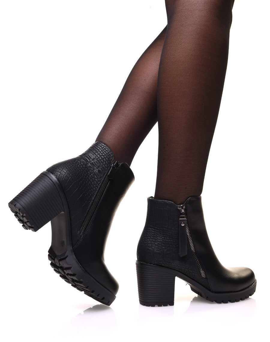 Bottines noires bi matières avec effet python