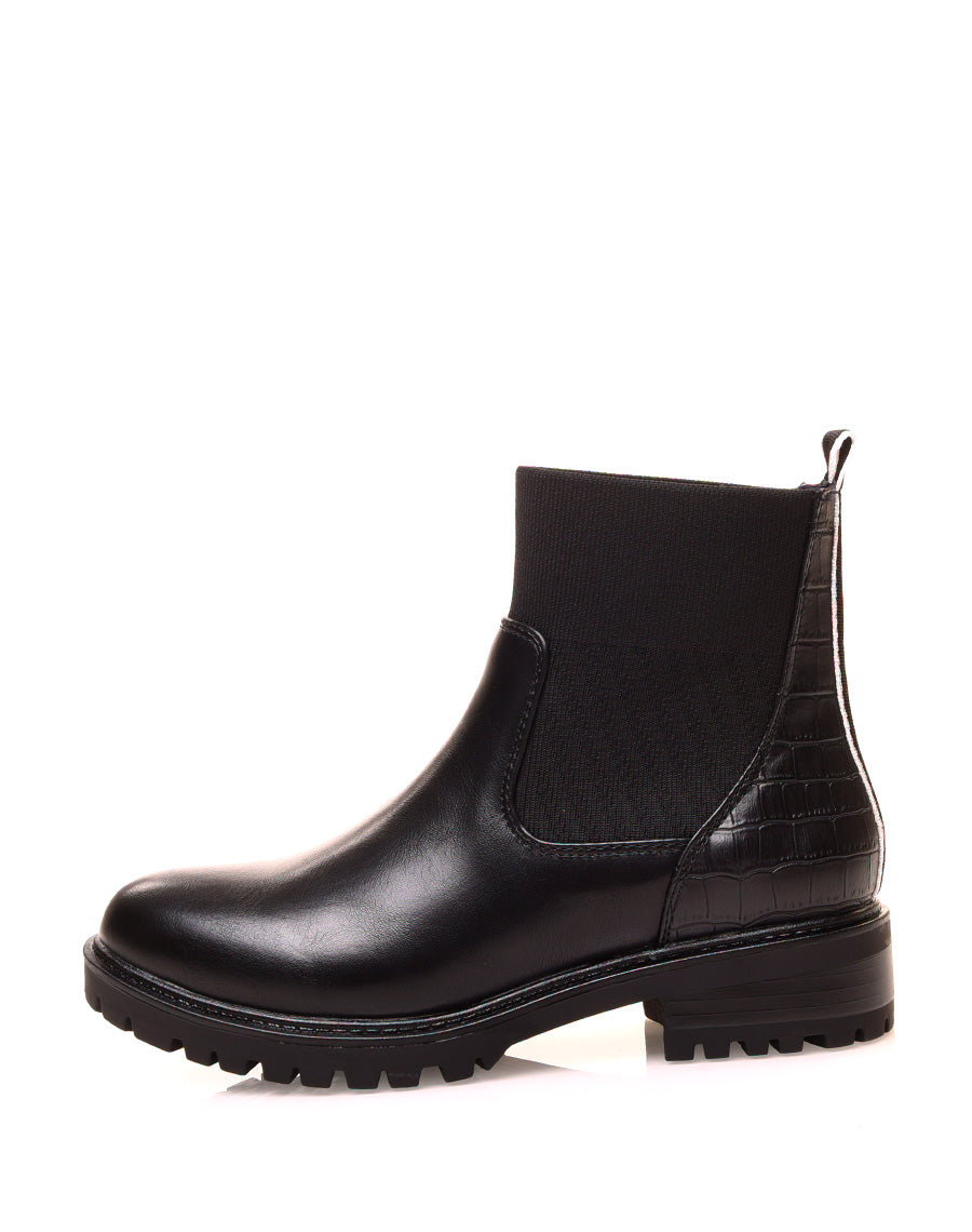 Bottines noires bi-matières à effet chaussette