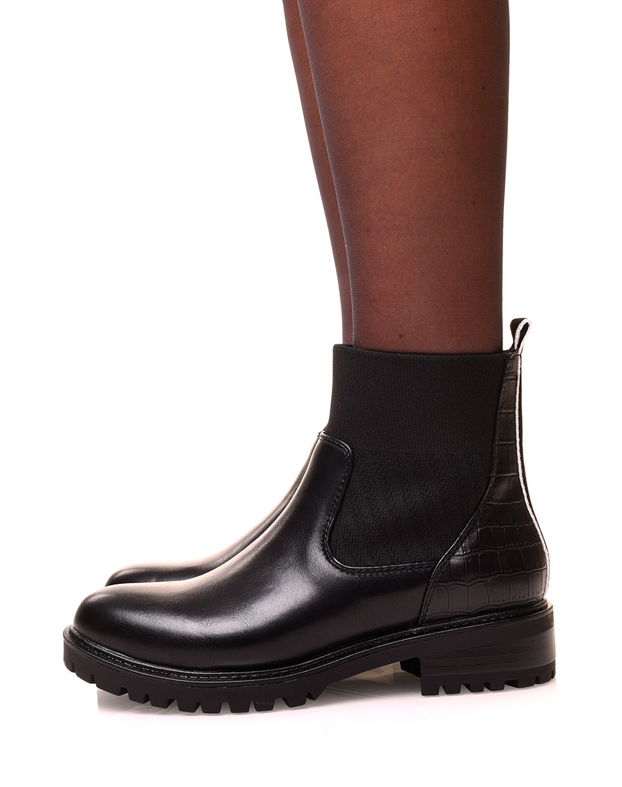 Bottines noires bi-matières à effet chaussette