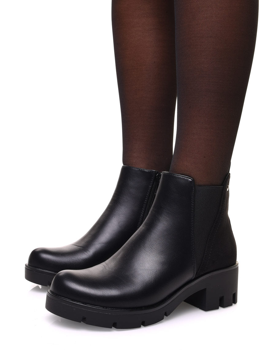 Bottines noires bi matières et élastique échancré