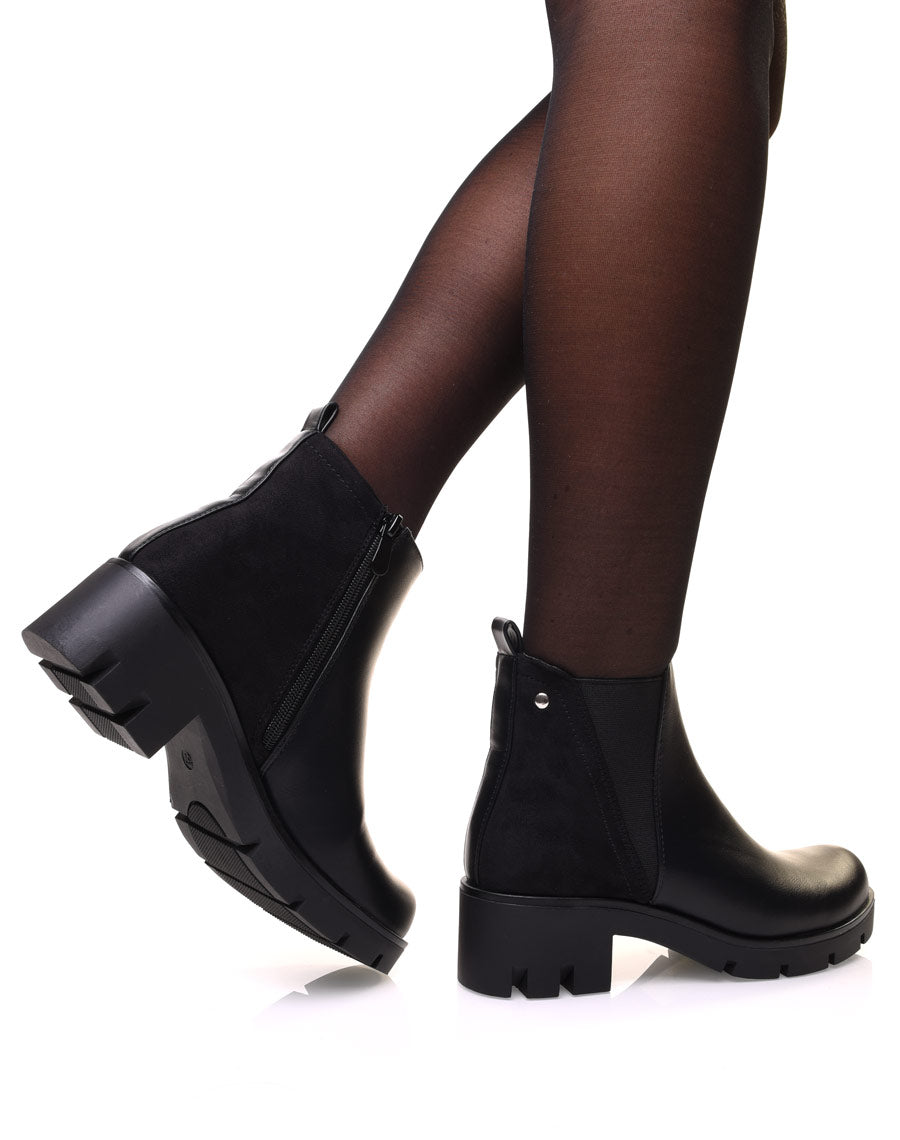 Bottines noires bi matières et élastique échancré