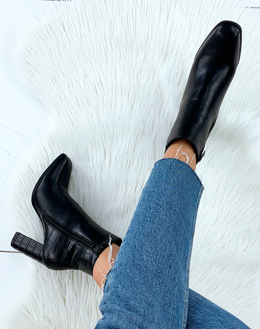 Bottines noires à bout carré