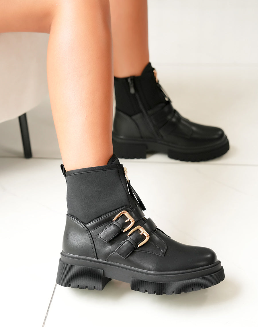 BOTTINES NOIRES : ÉCLAT ZIPPÉ ET DÉTAILS DORÉS