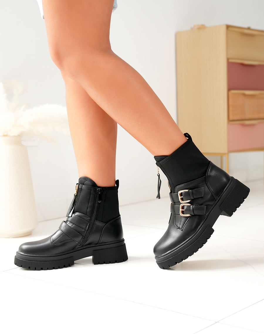 BOTTINES NOIRES : ÉCLAT ZIPPÉ ET DÉTAILS DORÉS