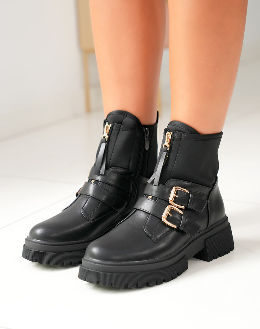 BOTTINES NOIRES : ÉCLAT ZIPPÉ ET DÉTAILS DORÉS