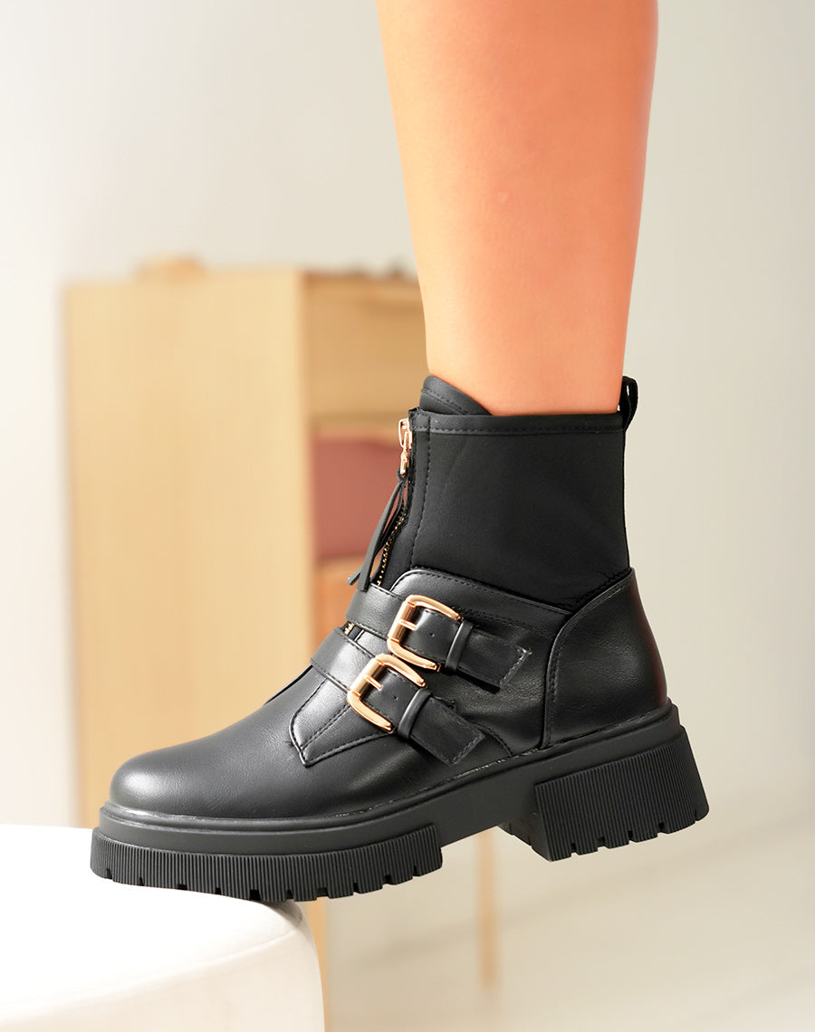 BOTTINES NOIRES : ÉCLAT ZIPPÉ ET DÉTAILS DORÉS