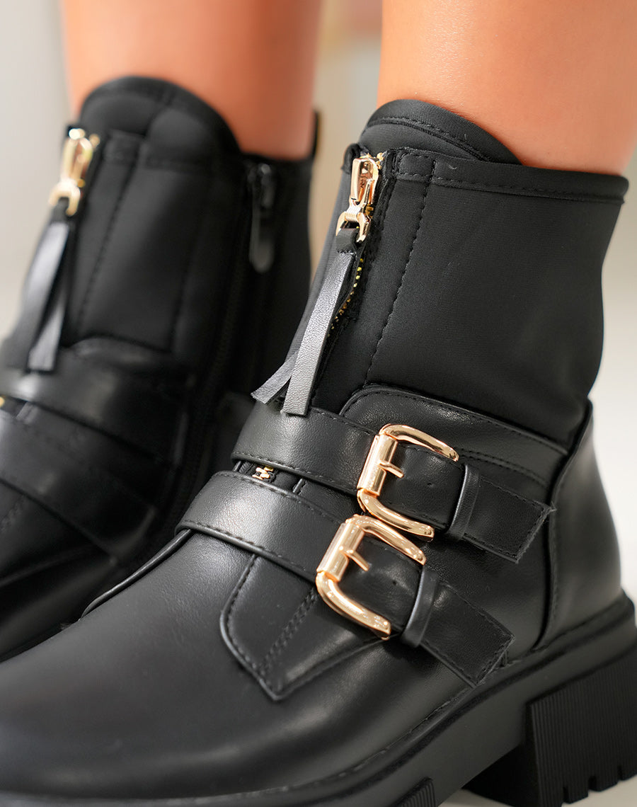 BOTTINES NOIRES : ÉCLAT ZIPPÉ ET DÉTAILS DORÉS