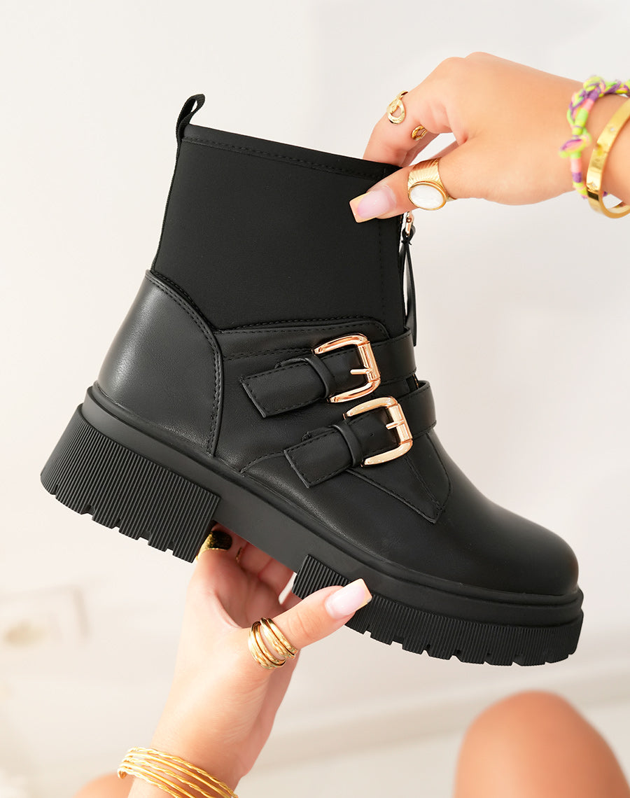 BOTTINES NOIRES : ÉCLAT ZIPPÉ ET DÉTAILS DORÉS