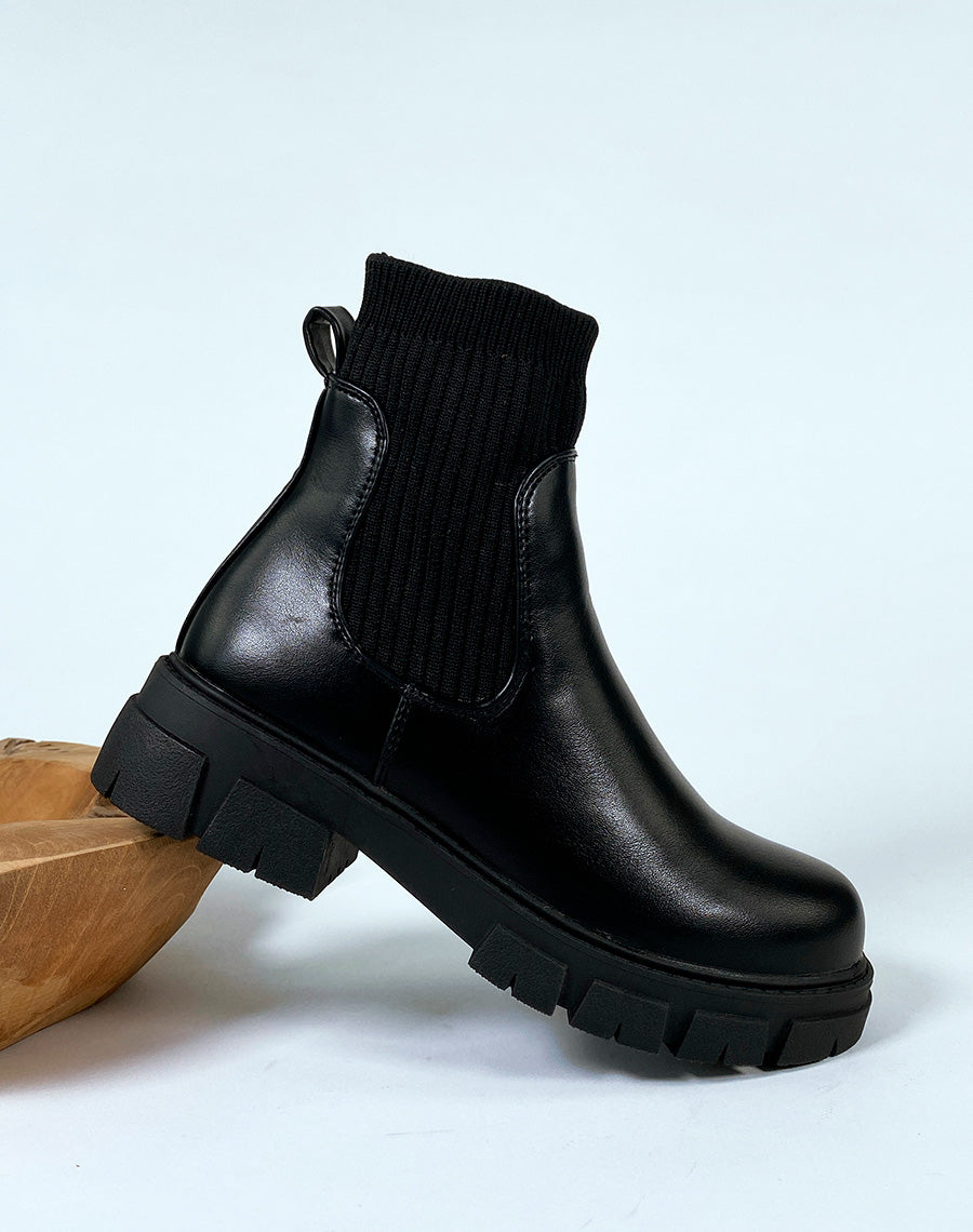 Bottines noires effet chaussette 