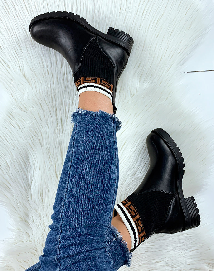 Bottines noires effet chaussette