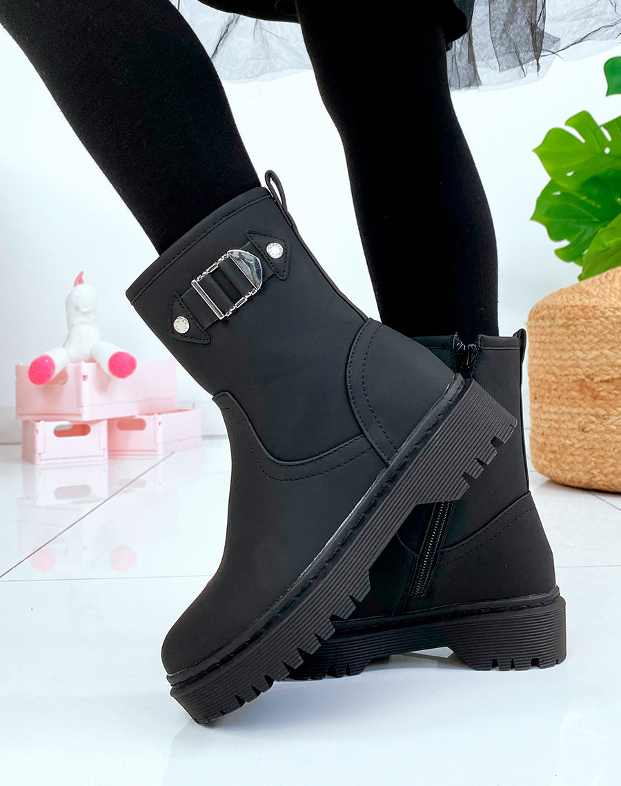 Bottines noires effet mat style botte de pluie