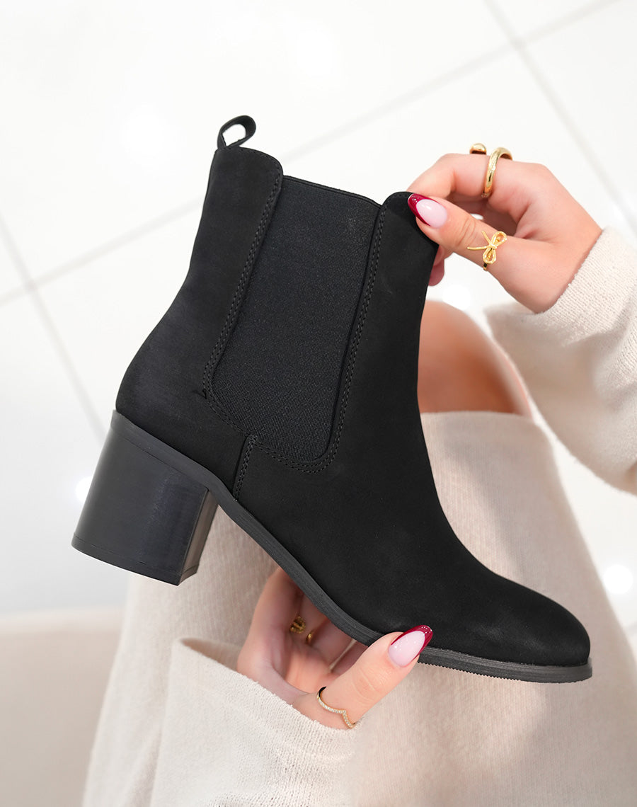Bottines noires en suédine à talon