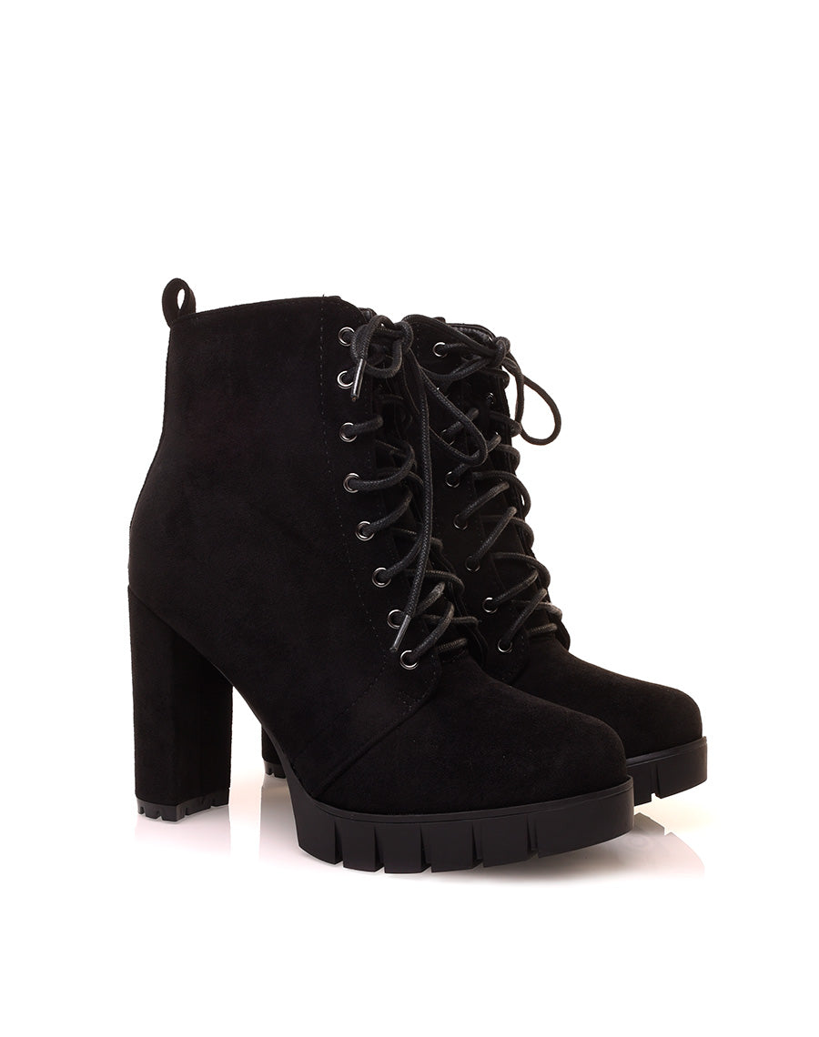 Bottines noires en suédine à talon et plateforme épaisse