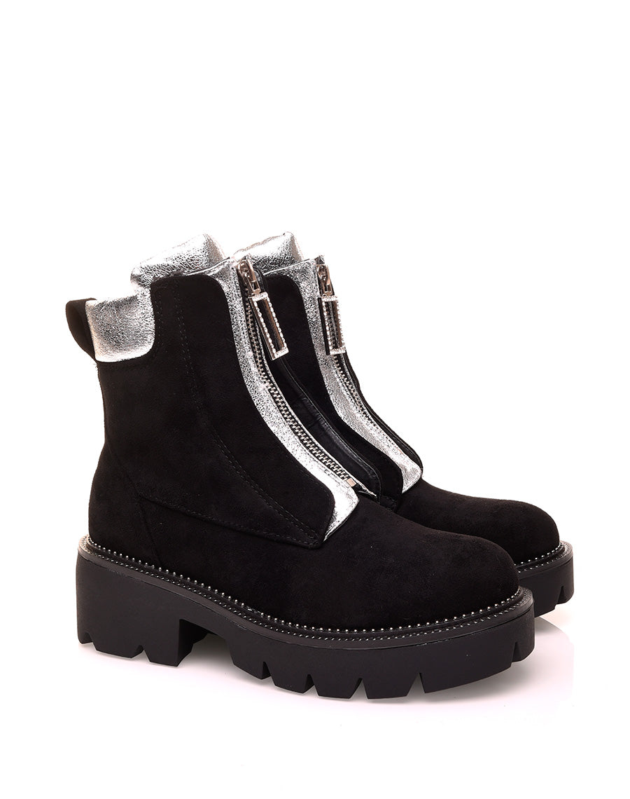 Bottines noires et argentés en suédine à zip