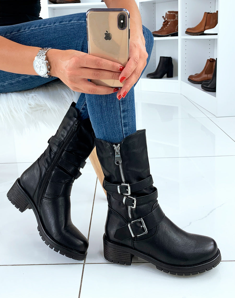 Bottines noires haute à sangles