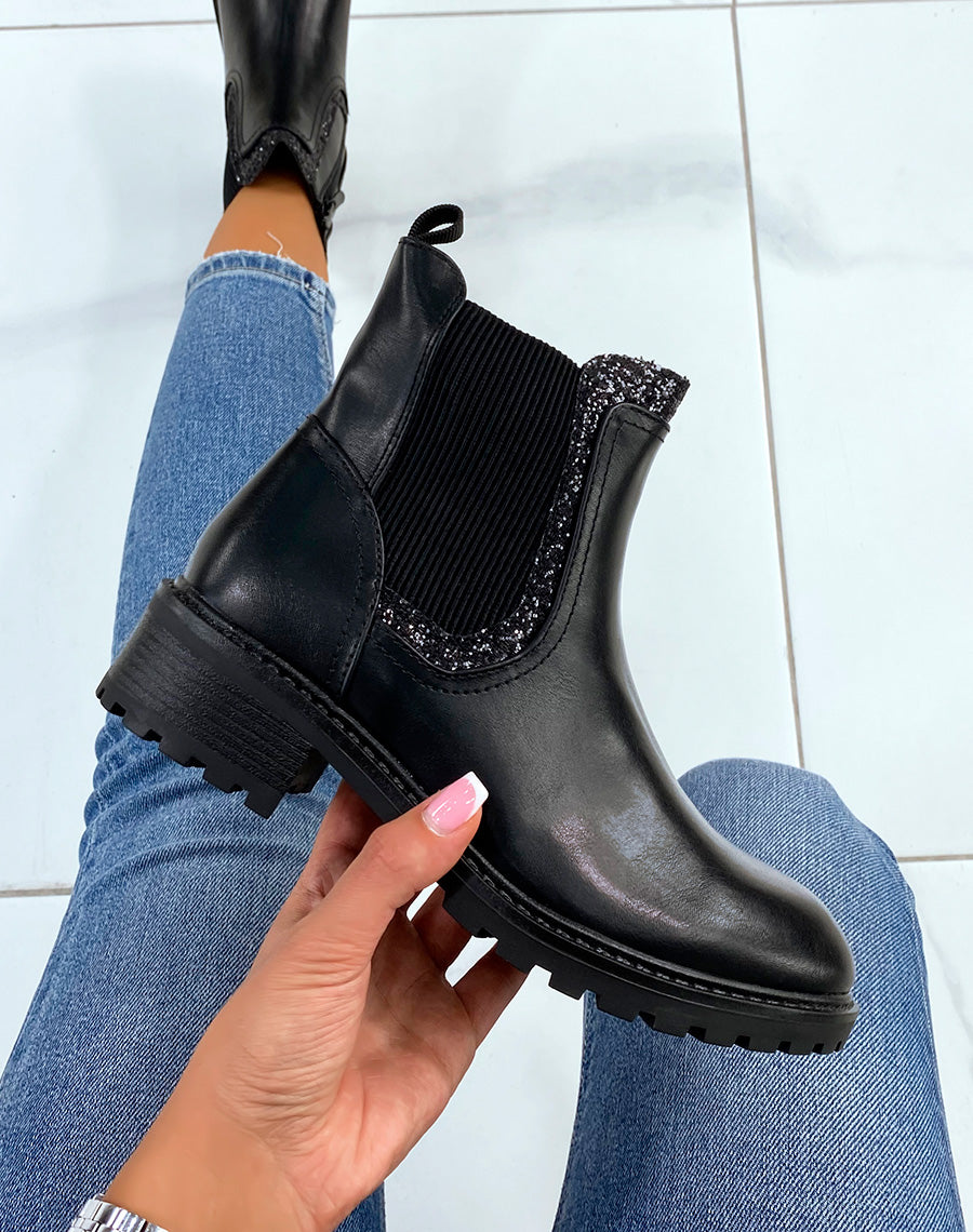 Bottines noires inspiration chelsea à empiècement pailleté