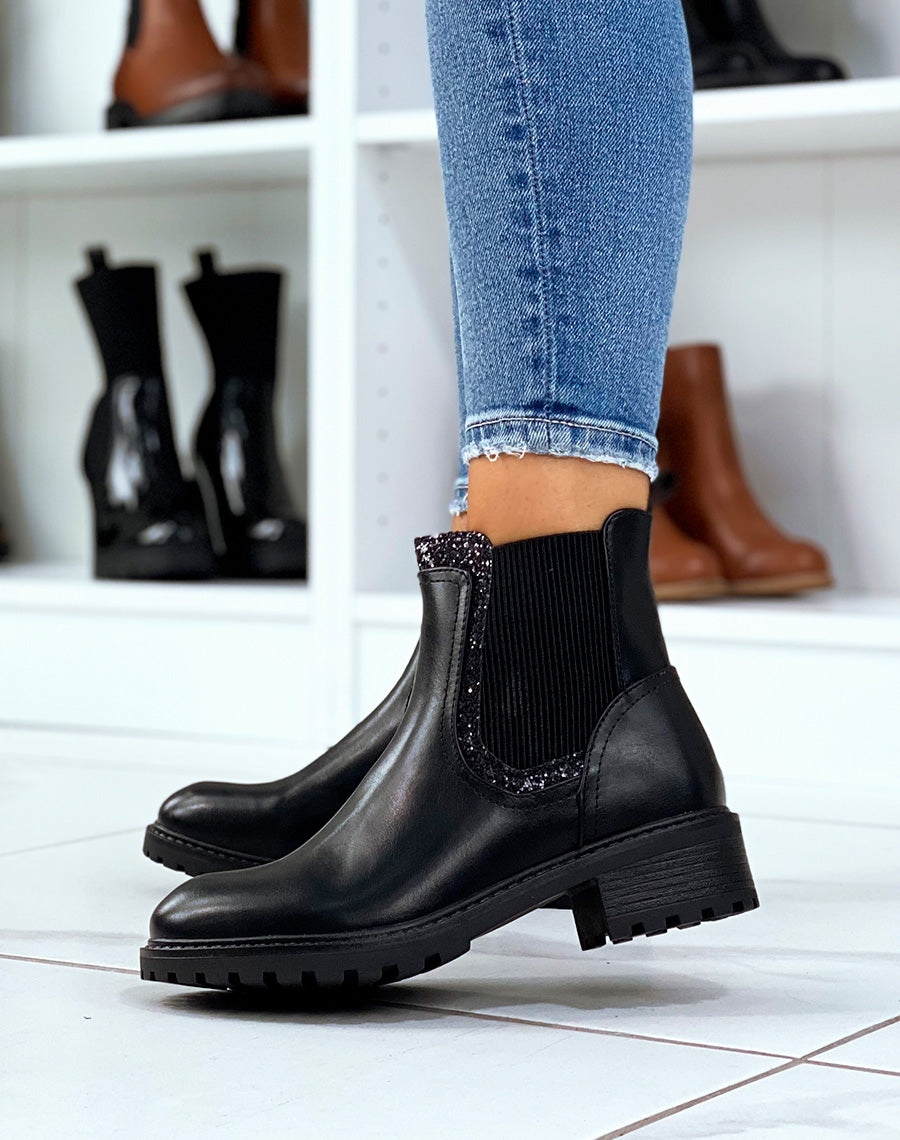 Bottines noires inspiration chelsea à empiècement pailleté