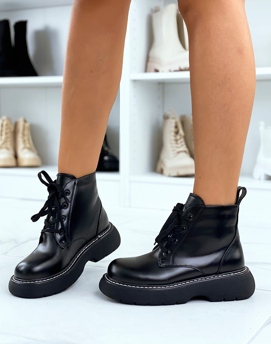 Bottines noires lacées à plateforme épaisse