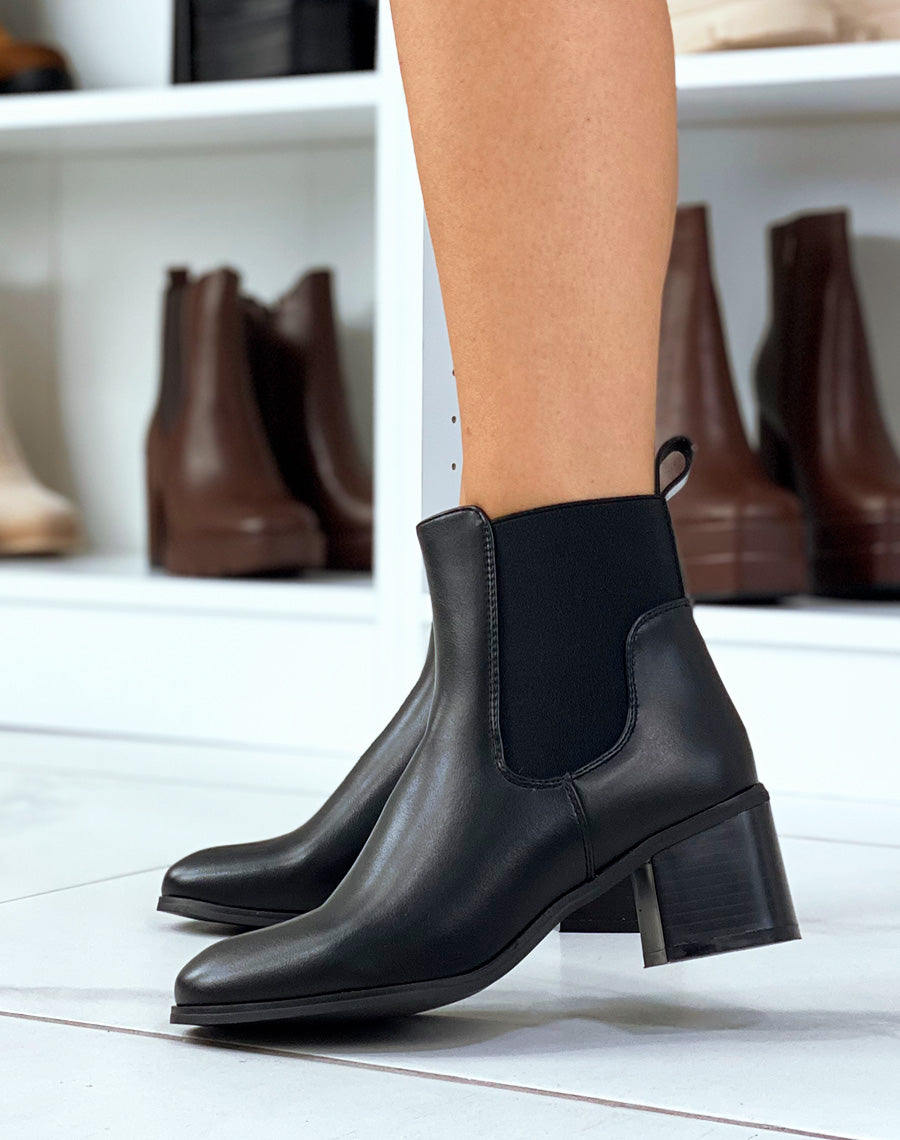 Bottines noires à élastique et à talon