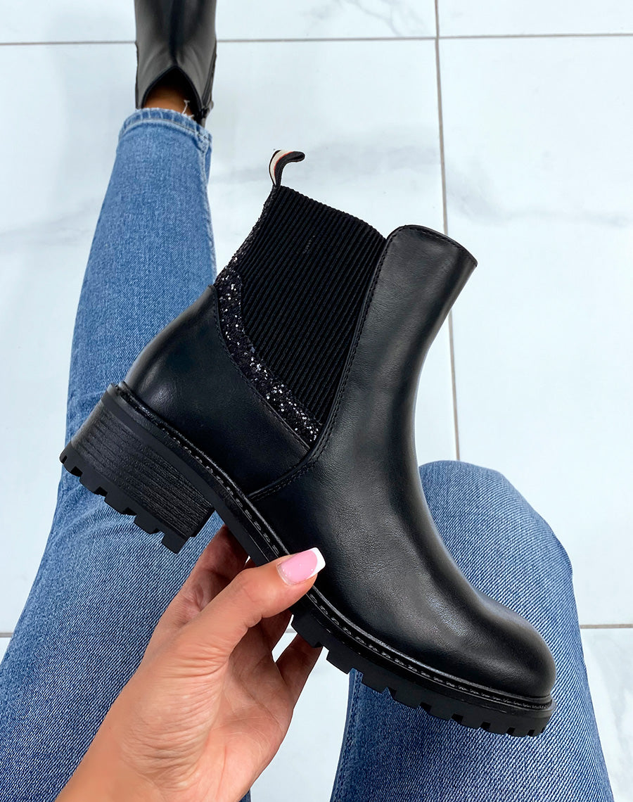 Bottines noires à élastique pailleté