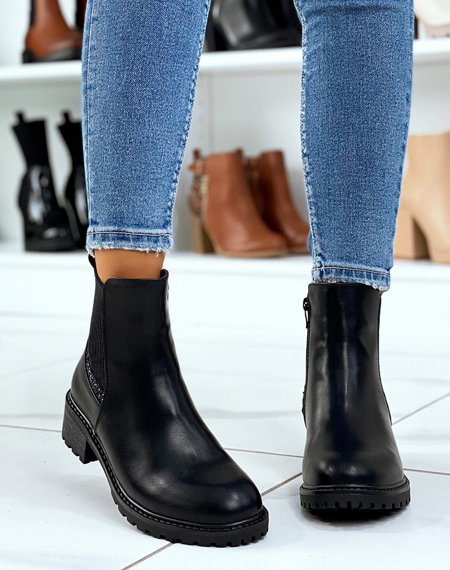Bottines noires à élastique pailleté