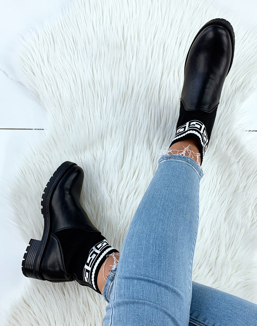 Bottines noires mat effet chaussettes