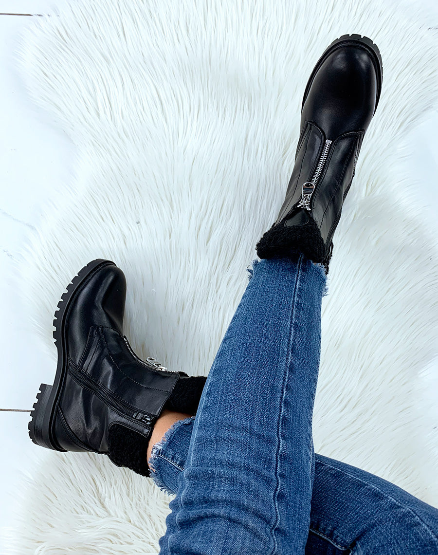 Bottines noires montantes fourrées