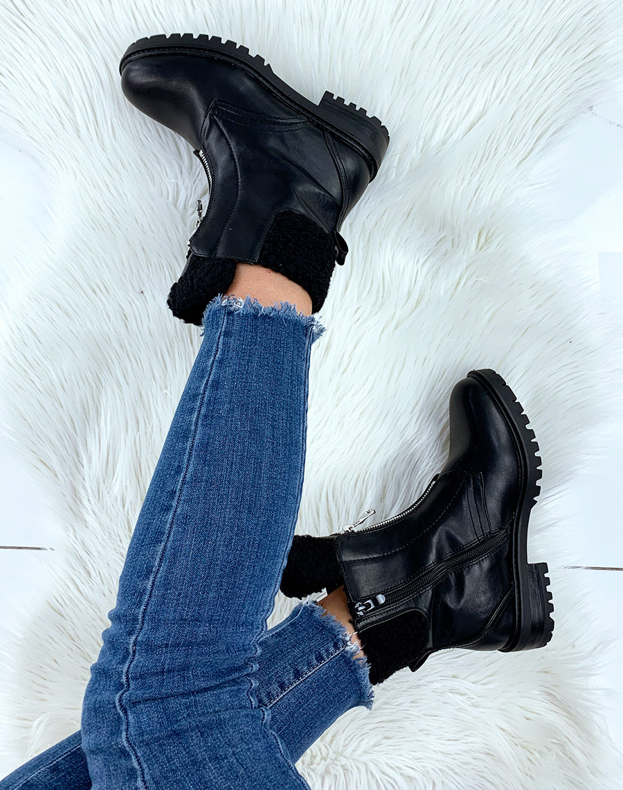 Bottines noires montantes fourrées