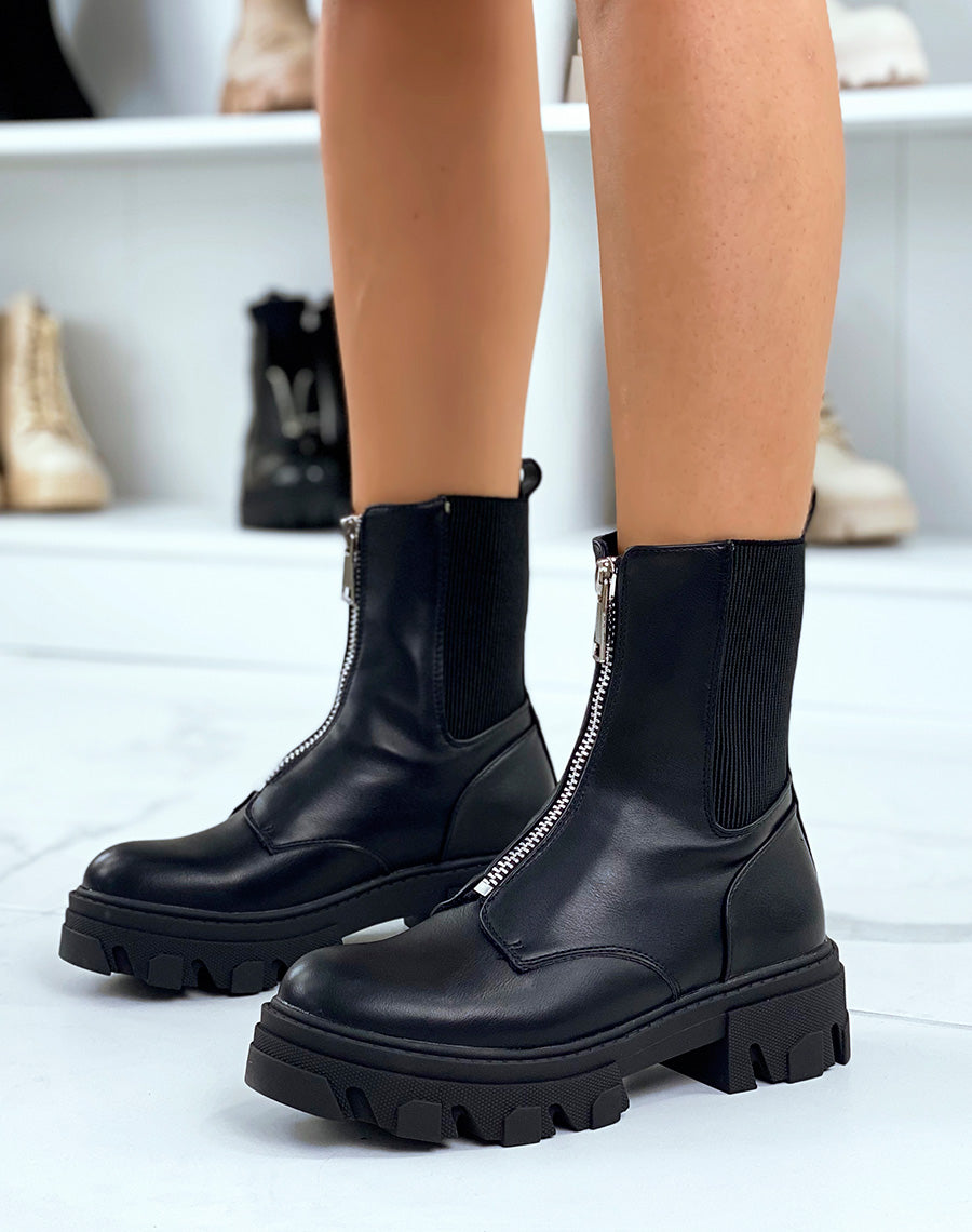 Bottines noires montantes zipées