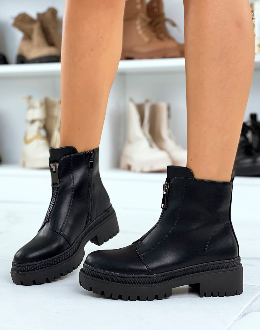 Bottines noires montantes zipées à petit talon