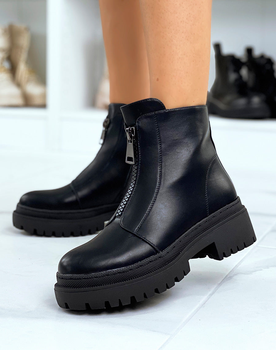 Bottines noires montantes zipées à petit talon