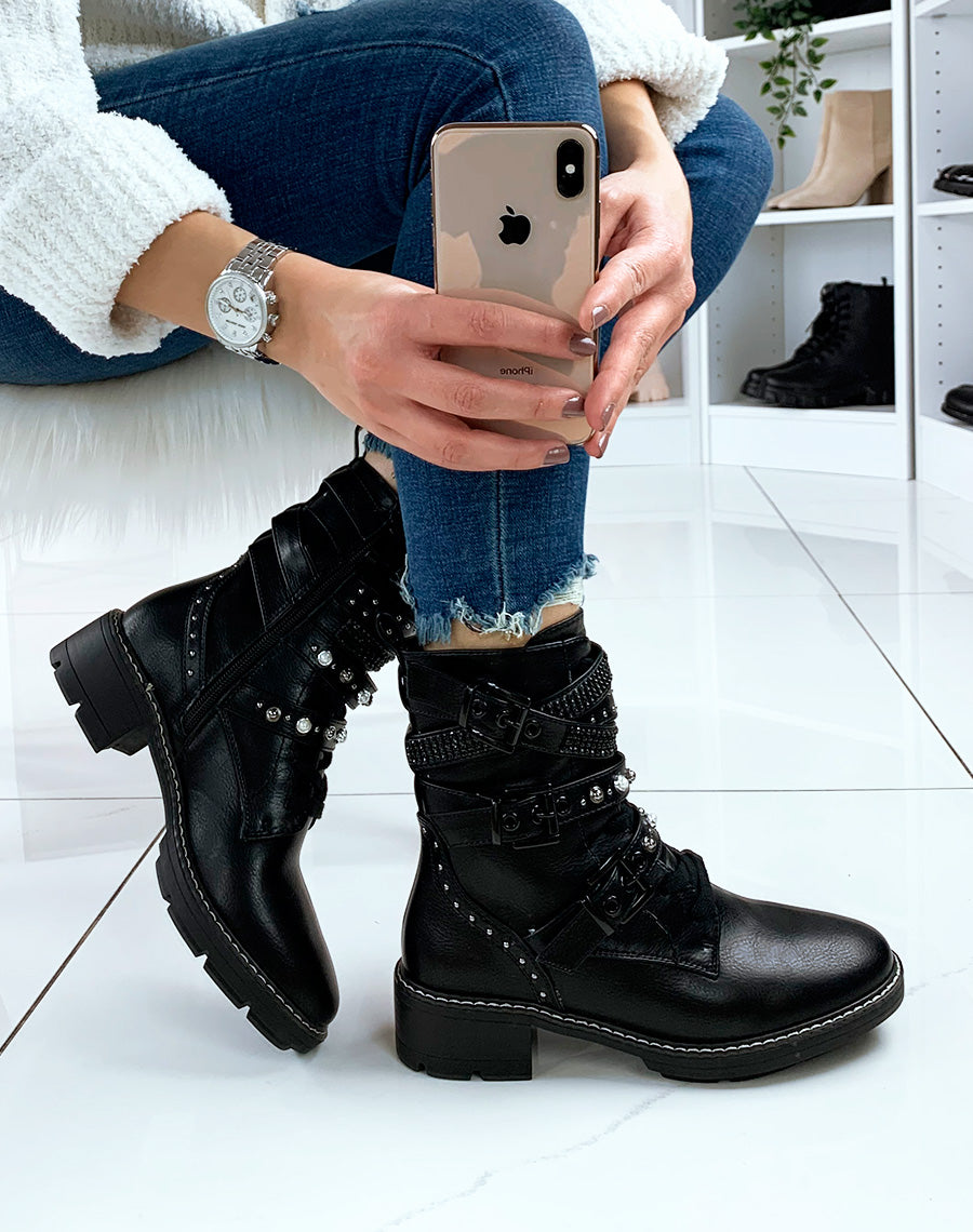Bottines noires à multiples lanières