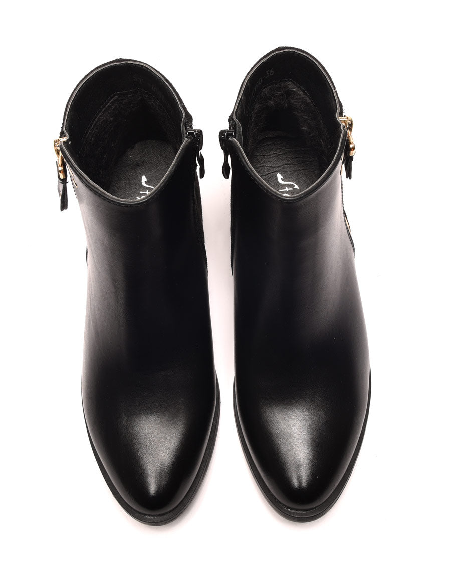 Bottines noires plates bi matières avec détails à l'arrière 