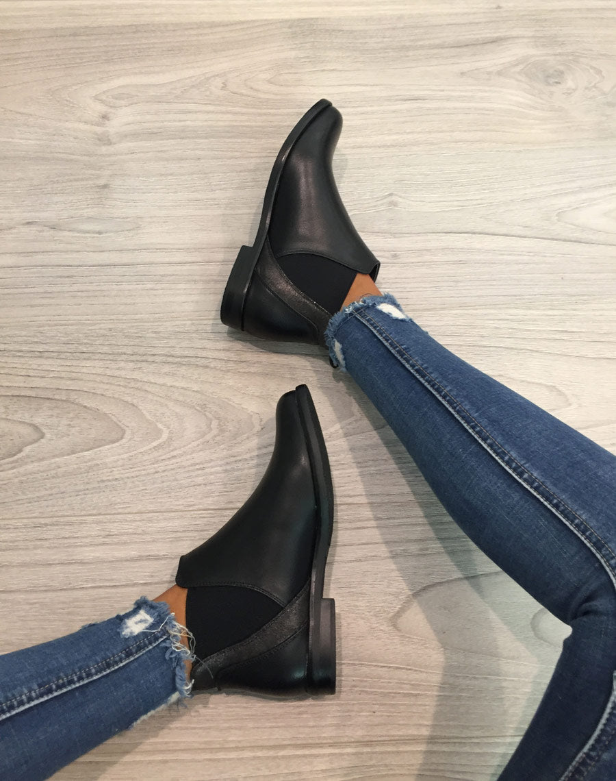 Bottines noires plates métallisées