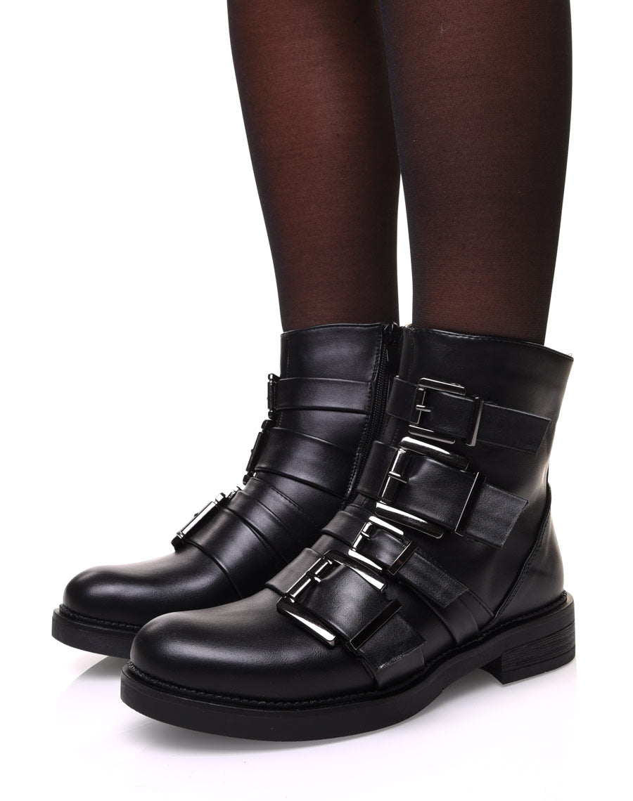 Bottines noires à sangles multiples