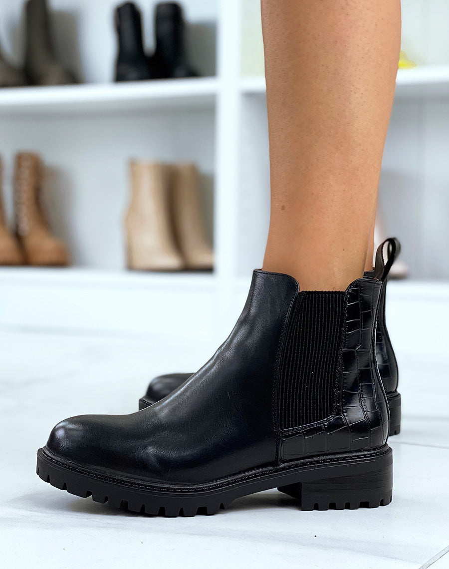 Bottines noires style chelsea bi-matière