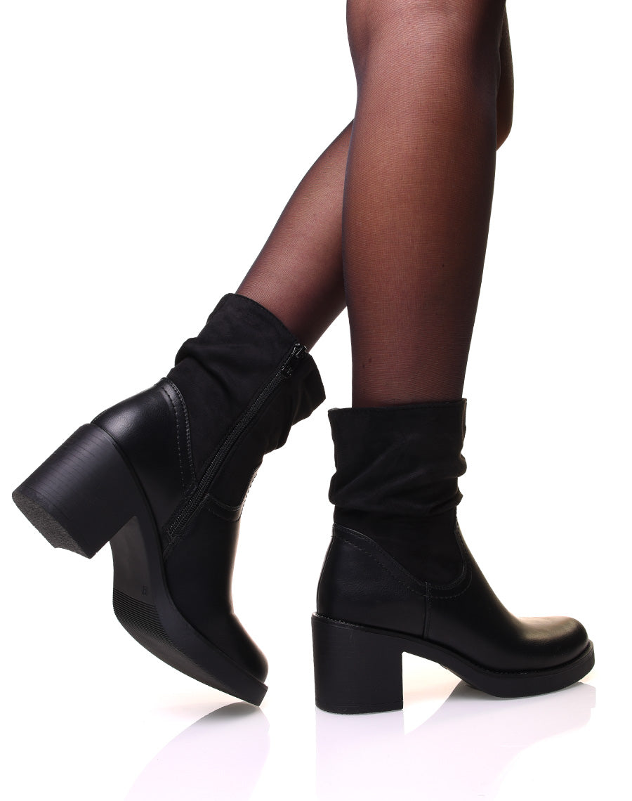 Bottines noires à talon bi-matière