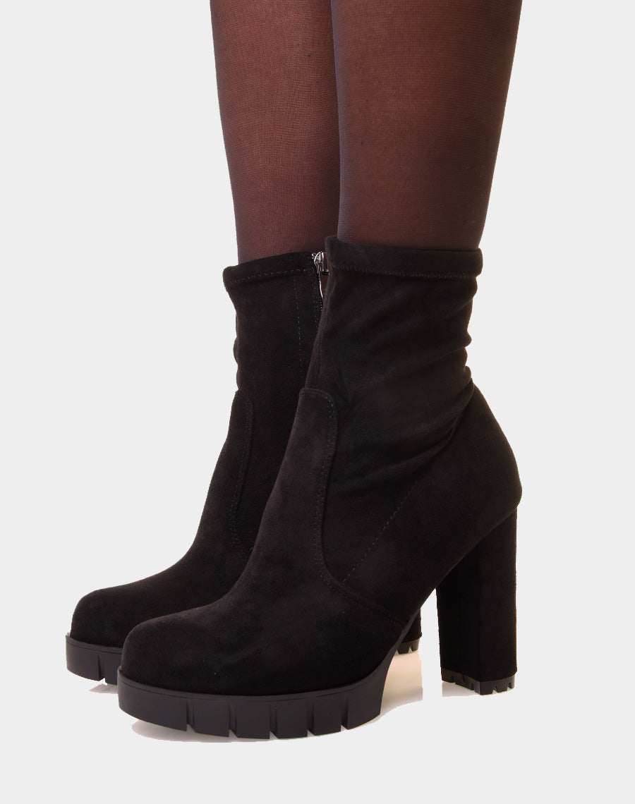 Bottines noires à talon en suédine à plateforme épaisse