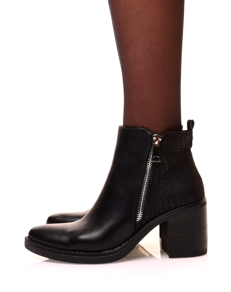 Bottines noires à talons bi-matières suédine