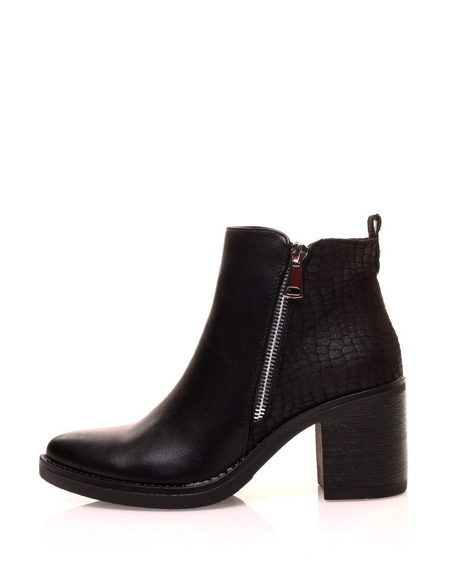 Bottines noires à talons bi-matières suédine